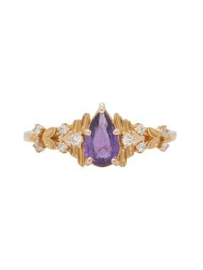 Pear-Shaped Ceylon Purple Sapphire Ring with Natural Diamond Accents in 14K Gold